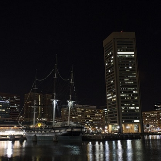 Baltimore Skyline at night from harbour